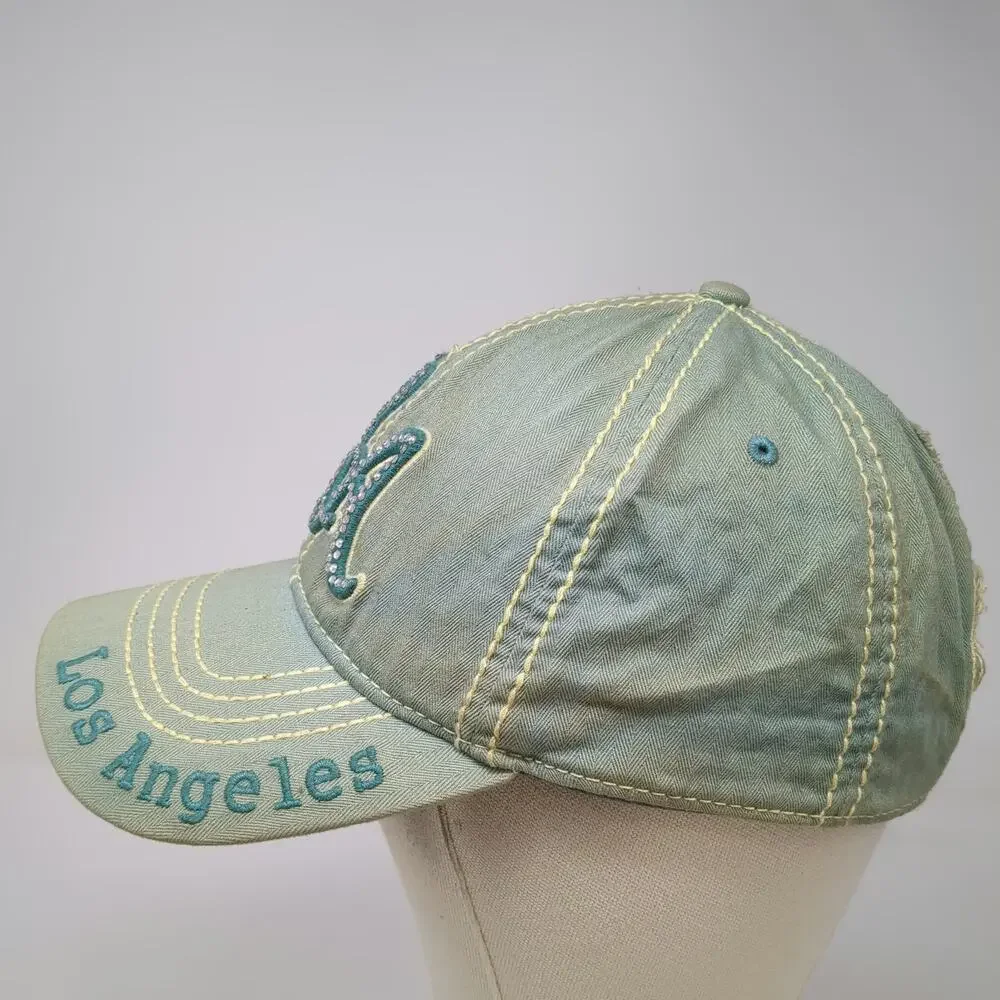Robin Ruth Green One Size Baseball Cap Rhinestone LA Los Angeles Cotton Hat